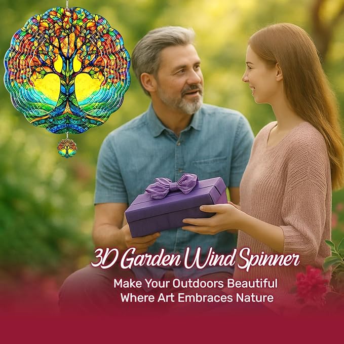 Tree of Life Hanging Wind Spinners for Women Men, 12 Inch Metal 3D, Stainless Steel Hanging Wind Catchers Sculpture for Outside, Christmas Decoration Garden, Unique Gift Xmas