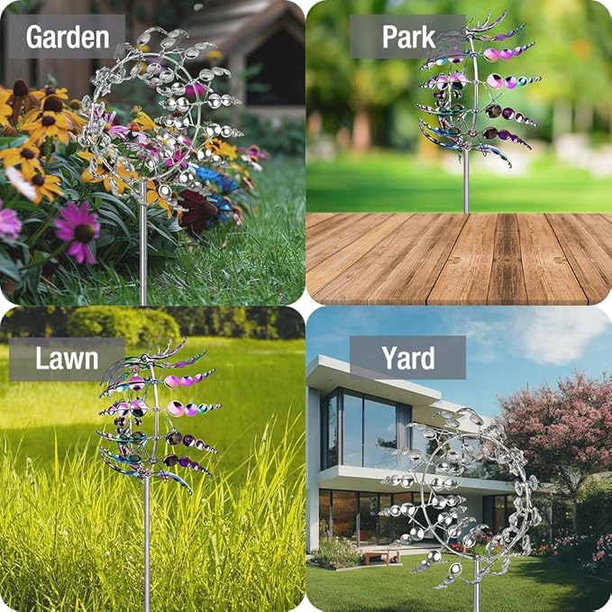Wind Spinner,3D Patio and Garden Decor Outdoor Art Outside Decorations,Lawn Art Kinetic Windmill Craft Decorative Gift Women Mom Grandma Wife (Silver)