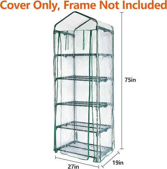 5 Tier Roll-Up Zipper Door Greenhouse Replacement Cover- 75 x 27 x 19 Inch Clear PVC Plant Greenhouse Cover for Gardening Plants Cold Frost Protection Wind Rain Proof (Frame NOT Include)
