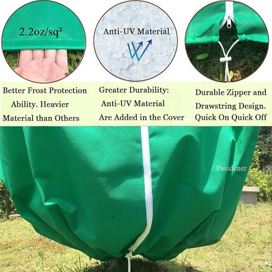 Plant Covers Freeze Protection 2 Packs 90"X75" 2.2oz Tree Covers Frost Plant Covers Freeze Cloth for Outdoor Plants with Zipper Drawstring