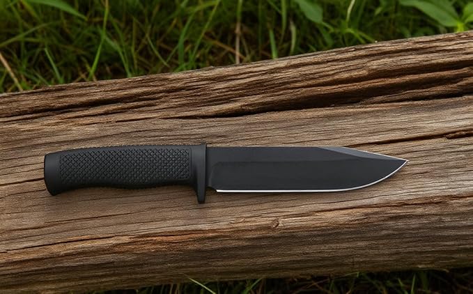 Tactical Fixed Blade Knife, 5.87 inch Blade, 4.65 inch Kray-Ex Handle, Stonewashed 420 Stainless Steel, with Secure-Ex Sheath for Outdoor Camping Hunting Survival (A-Black)