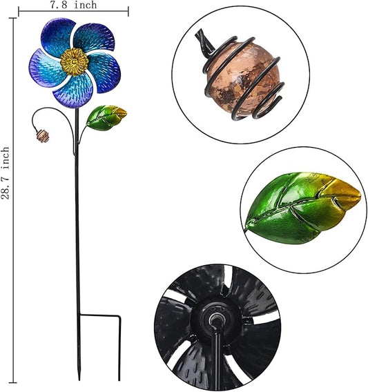 Viveta Wind Spinner with Metal Stake, 28.7 inches Outdoor Garden Pinwheels Spinners Blue Flower Shape Design for Yard Lawn Patio Decor