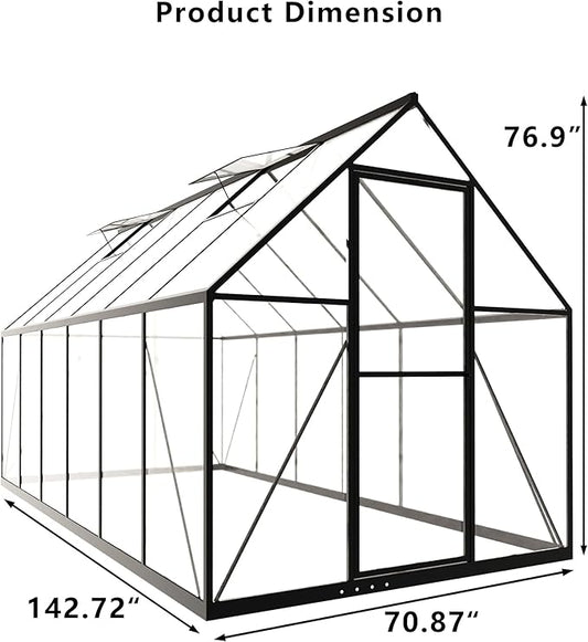 HOOYEAH Green Houses for Outside, 6 x 12 FT Polycarbonate Greenhouse with Lockable Door, Heavy Duty Winter Greenhouses for Outdoors, Aluminum Sunroom Plant Care House