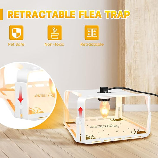 Electric Flea Traps for Inside Your Home (2 Packs), Retractable Flea Light Trap w/Sticky Fleas Trap Refill & Replacement Bulbs, Ultimate Fleas Fighting Solution.