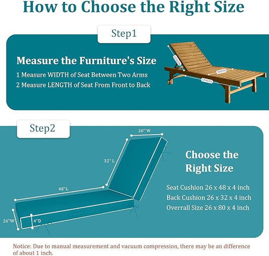 Chaise Lounge Cushions Outdoor Furniture 80 x 26 Inch Patio Lounge Chair Cushions 4'' Thick Waterproof Outdoor Chaise Cushion Weather Resistant Pool Lounger Cushion(Turquoise)