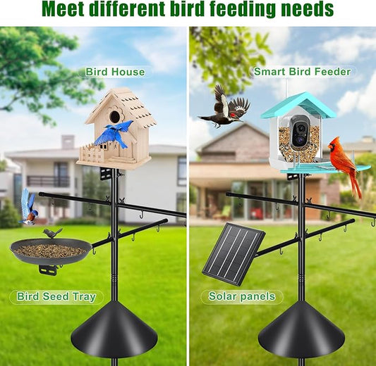 Gtongoko Squirrel Proof Smart Bird Feeder Pole for Outdoors 107 Inch 1 Inch Diameter Bluebird House Pole with 2 Platform and 8 Hooks for Bird Feeder with Camera Adjustable Heavy Duty Mounting Pole