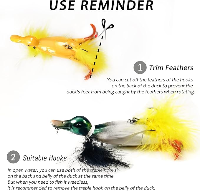 Duck Lures for Bass Fishing, Realistic Topwater Baby Duckling Baits Floating Artificial Hard Swimbaits for Pike Musky Catfish Freshwater Saltwater Fishing, 4.8 inch