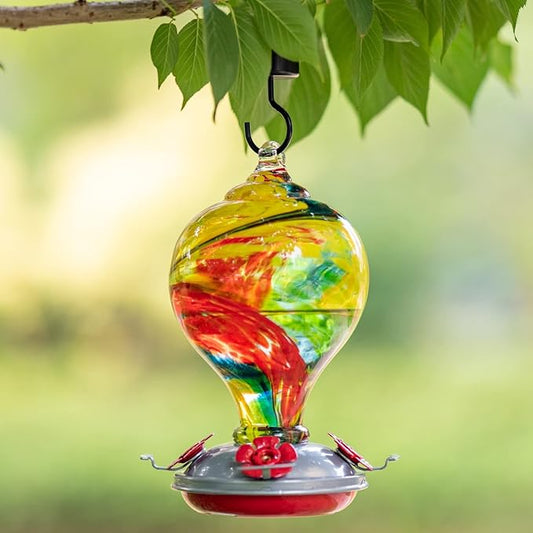 Muse Garden 32OZ Hummingbird Feeders Hanging, Blown Glass Hummingbird Feeder, Garden Backyard Decor, Carnival