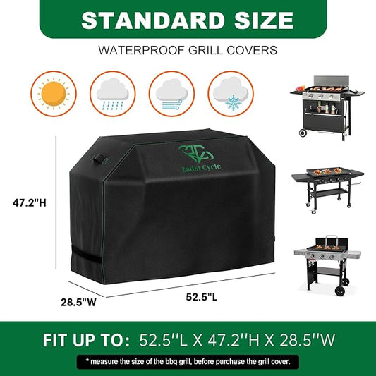 Grill Cover, 52 INCH BBQ Grill Cover for Outdoor Grill, Barbecue Accessories Gas Grill Cover Waterproof, Fade Resistant, UV Resistant, Black