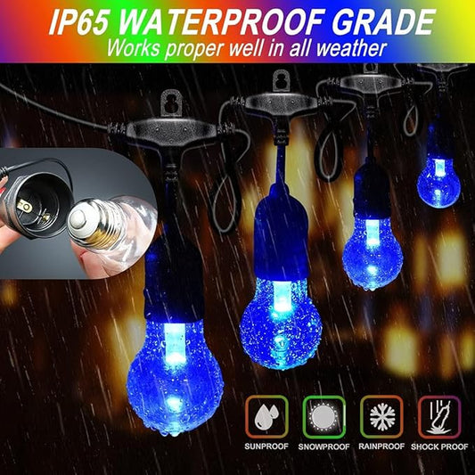Auroraworld 48FT RGB Outdoor String Lights, Dimmable Color Changing Waterproof LED Patio Lights with Remote & E26 Shatterproof Edison Bulbs for Bistro Backyard Garden Party Decor