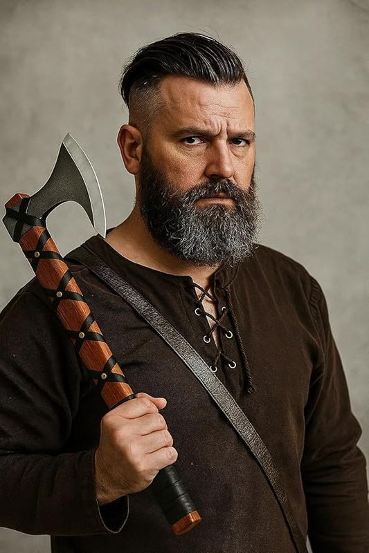 Viking Axe of Ragnar Lothbrok Hunting Axe with Rosewood Handle - Hand-Forged High Carbon Steel Sharp Blade, Handmade Camping Axes, Hatchet-Norse Ax, Tomahawk Vikings Bearded Axes, with Leather Sheath