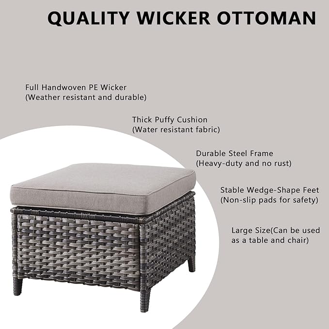 Rilyson Wicker Outdoor Patio Furniture Set - 7 Piece Patio Conversation Sets with Swivel Rocker Chairs, Ottomans and Sofa, 6 inch Cushions, Waterproof Wicker, for Porch Deck Mixed Grey/Grey