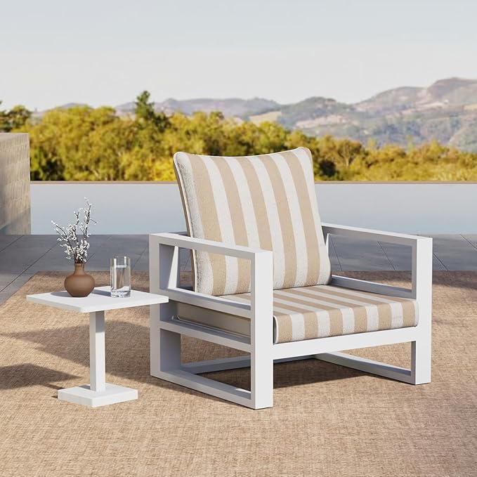 2 Pack Outdoor Throw Pillows 26x26 Inch Decorative Pillow Cushions with Insert for Patio Garden Porch, Khaki Stripe