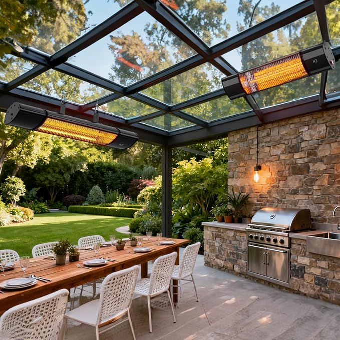 Hanging Patio Heater, Outdoor Electric Heater, Wall Mounted & Ceiling Infrared Garage Heater for Outdoor/Indoor Use, 1500W, Remote Control, Black