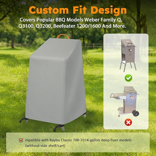 Deep Fryer Cover for Bayou Classic 700–701 | Waterproof Grill & 4 Gallon BBQ Cover with Reflective Handle, Windproof Straps & Drawstring | Outdoor Flat Top Fryer Cover (NO Side Shelf/Cart)