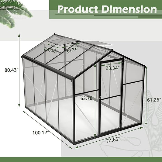 KEIKI 6x8 FT Greenhouse for Outdoors, Large Walk-in Greenhouse with Double Doors and Two Ventilation Windows for Outside Green House Garden Backyard