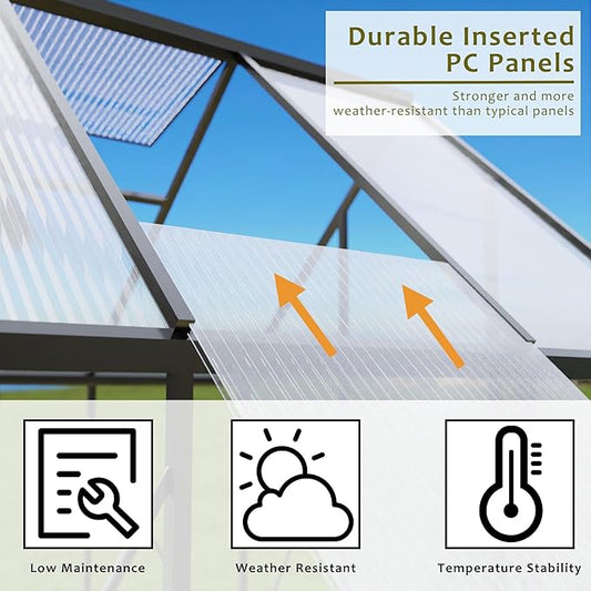 HOOYEAH 6 x 14 FT Greenhouses for Outdoors, Heavy Duty Polycarbonate Greenhouse, Lockable Greenhouse Kit with Upgraded Aluminum Frame and Adjustable Roof Vent, Winter Hot Green House for Outside