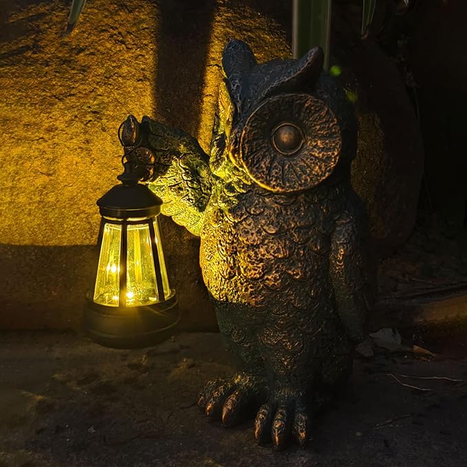 Garden Statues Outdoor, owl Figurines Decorated with Solar Lights, Unique Christmas Birthday Gifts for Moms, Grandmas, Women, Wives, Sisters