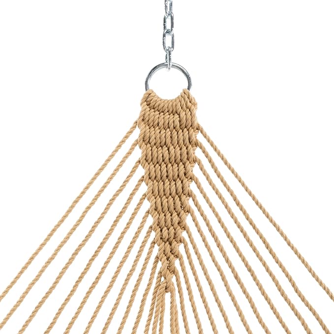Original Pawleys Island Deluxe Tan DuraCord Rope Hammock – 13 ft. x 60 in., 2-Person, 450 lb Capacity, Oak Spreader Bar, Zinc-Plated Hardware, Handcrafted in The USA