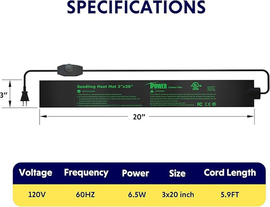 iPower Durable Seedling Heat Mat Warm 3" x 20" - 2 Pack with Temperature Adjustable Knob Hydroponic Heating Pad Waterproof for Seed Starting Greenhouse and Germination