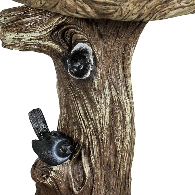 watnature 23” Tall Fibre Reinforced Concrete Birdbaths with Birds for Patio, Woodland Tree Trunk Decorative Outdoor Bird Bath for Garden,Pedestal Birdbaths for Outdoors, Garden, Patio, Lawn, Backyard