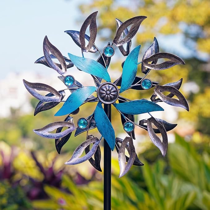 Stargarden Wind Spinners Outdoor, 13.4 Inch Metal Wind Spinner, Decorative Kinetic Pinwheels, Classic Double Windmill for Yard, Garden Decor