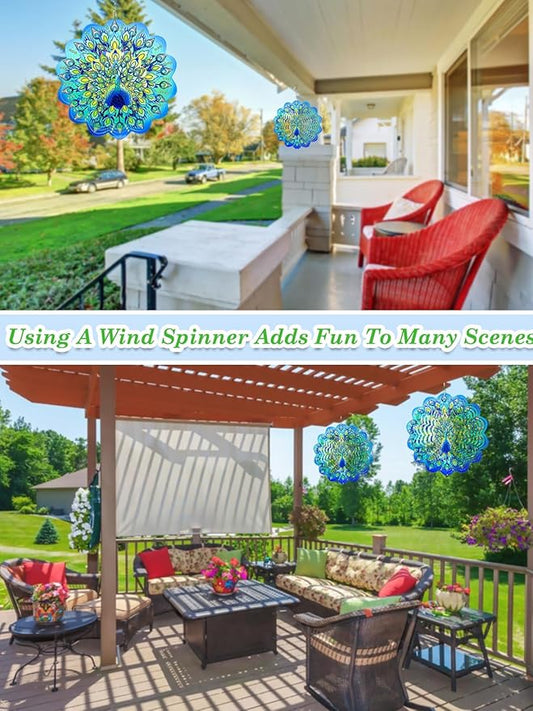 Peacock Wind Spinners Outdoor Hanging Decor - 12 Inch Peacock Garden Decor for Outside, 3D Stainless Steel Metal Wind Spinners, Yard Decorations Outdoor Gardening Gifts for Women