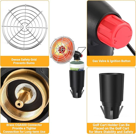 Golf Cart Heater,9,200BTU Portable Propane Heater with Self Ignition,with Golf Cart Cup Holder for EZGO Yamaha Club Car,Most Golf Cart(Fuel Cylinder not included)