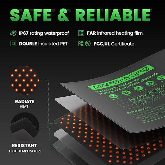 MARS HYDRO 48''x20.75'' Seedling Heat Mat with Thermostat Combo Set,Heating Pad for for Germination, Indoor Gardening, Greenhouse