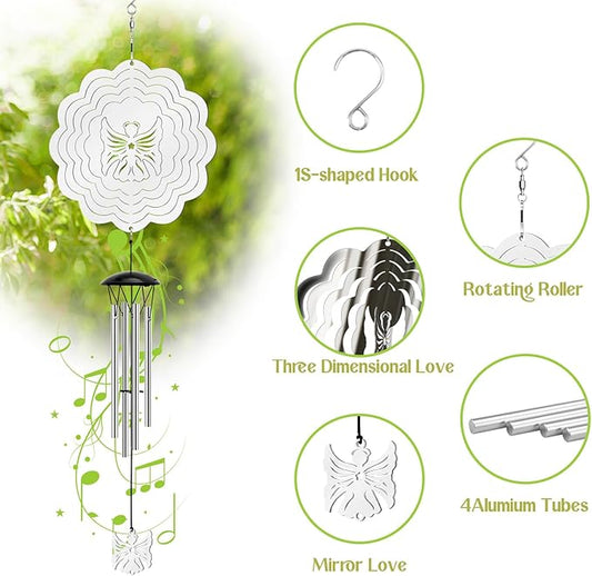 Wind Chimes with Angel Wind Spinner, Outdoor Garden Decor Wind Spinner, Gifts for Women, Mom, Retirement, Teacher, Parents Birthday, Memorial Gift for Garden Porch Patio Home Decor