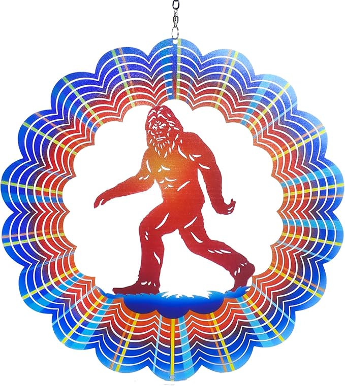 Bigfoot Wind Spinners Big Foot Sasquatch Gifts for Women/Men 12 inch 3D Stainless Steel Hanging Wind Spinner Metal Wind Catchers Kinetic Sculpture for Indoor/Outdoor Decor, Yard Art, Garden Decoration