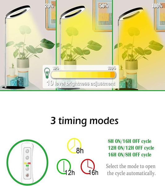 yadoker 72 LEDs Full Spectrum Plant Grow Light for Indoor Plants,Height Adjustable, 6.3" Aluminum Housing,Automatic Timer with 8/12/16 Hours,10-Level Brightness,Ideal for Small and Medium Plant Grow