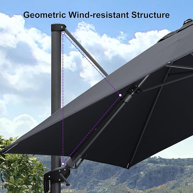 PURPLE LEAF 6.5' X 10' Left-right Tilt Patio Umbrella Outdoor Cantilever Swivel Rectangle Umbrella Aluminum Offset Umbrella with 360-degree Rotation for Garden Deck Pool Patio Grey