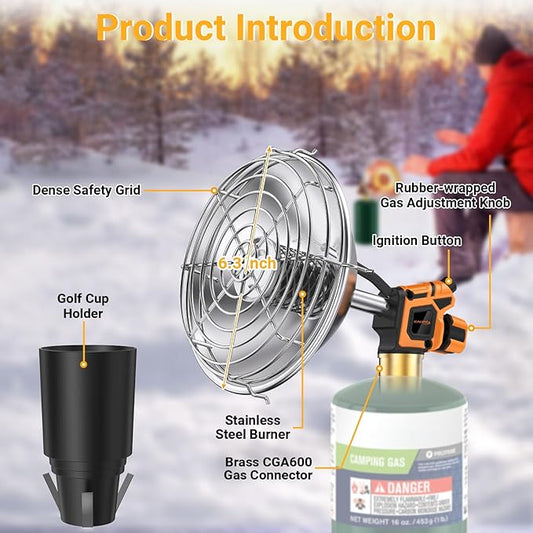 Golf Cart Heater,9200BTU Outdoor Propane Patio Heater with Golf Cart Cup Holder and Self Ignition for EZGO Yamaha Club Car,Most Golf Cart-Fuel Cylinder not included