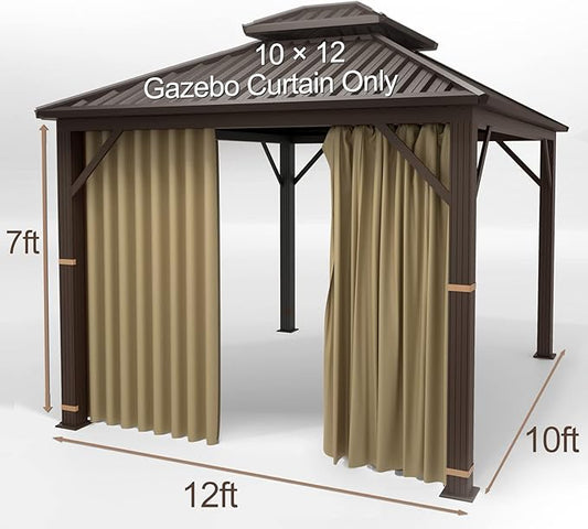 Gazebo Universal Replacement Privacy Curtain – Hugline 10' x 12' Gazebo Side Wall Outdoor Privacy Panel with Zipper (Khaki)