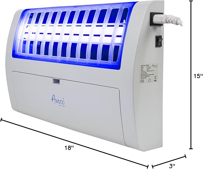 Awoco LED 13W 100V-240V Wall Mount Sticky Fly Trap Lamp XL 78” Extra Long Power Cord for Capturing Flies, Mosquitoes, Moths and Flying Insects (Fly Trap XL + 6 Glue Boards)