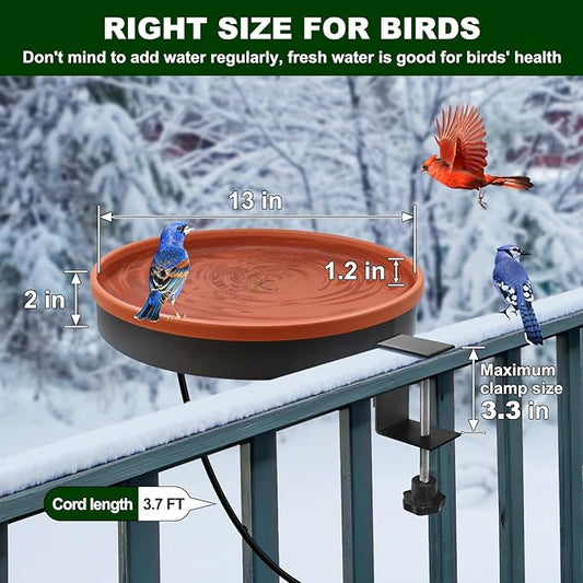 Heated Bird Bath for Outdoors for Winter, 3 Easy Ways to Mount Detachable Bird Bath Bowl, 75W Heated Bird Baths with Thermostatically Controlled for Garden Yard Patio Lawn, Terracotta