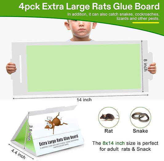 Qualirey 4 Pack Sticky Mouse Traps 8 x 14 Large Sticky Rat & Mouse Glue Boards for Inside Outside, Pre Scented Non Toxic Adhesive Traps with Enhanced Stickiness for Rat Mice Snake, Pet Safe