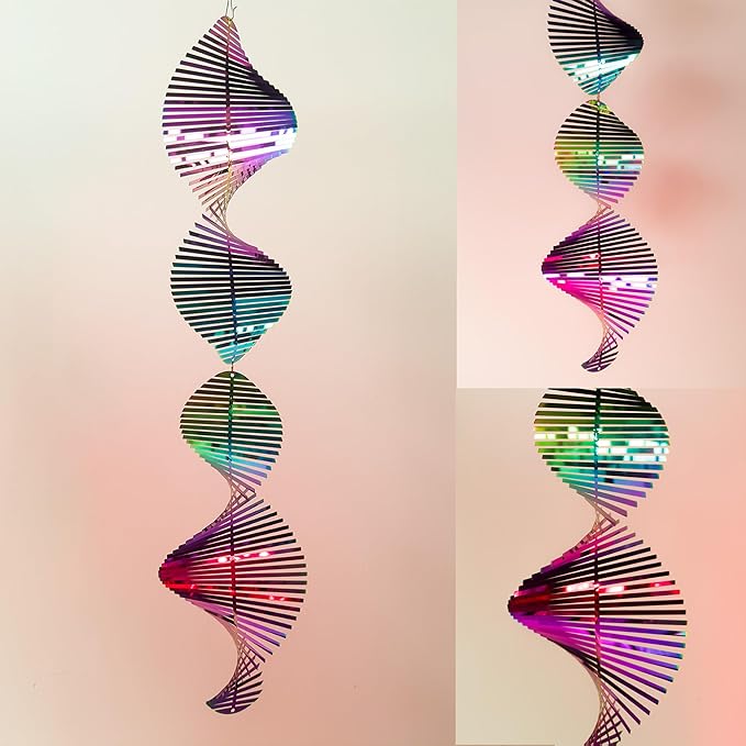 Wind Spinners Outdoor, 3D Helix Whirl, Gradient Multicolor, 24 inches Stainless Steel Metal, Hanging Wind Spinners, Garden, Yard Décor, Outside, Gifts for Women Mom Wife