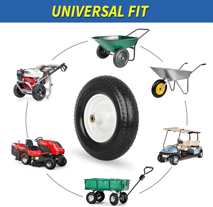 4.80/4.00-8" Flat-Free Tire and Wheel 16" Solid Wheelbarrow Tire, 6" Centered Hub, 5/8" Axle Bore Hole for Wheel Barrow Garden Utility Cart Replacement