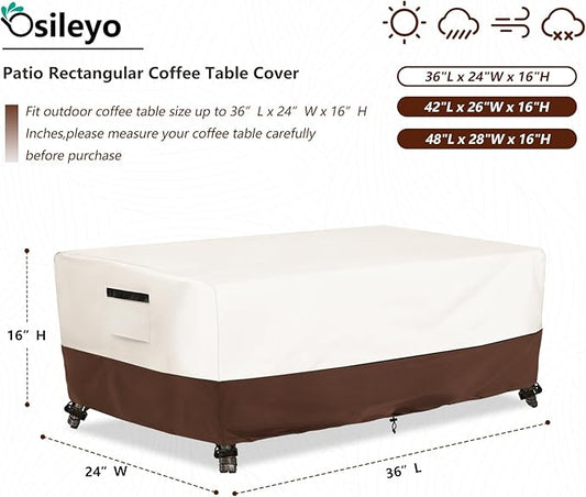 Outdoor Patio Coffee Table Cover, Waterproof Rectangular Patio Side Table Cover,Patio Furniture Covers,36 x 24 x 16 inch,Beige & Brown