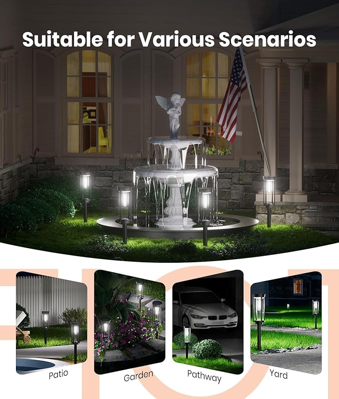 Solar Pathway Lights Outdoor,6 Pack Solar Lights Outdoor, IP65 Waterproof Auto On/Off Solar Garden Lights Solar Powered Landscape Lighting for Yard Walkway Driveway Pathway