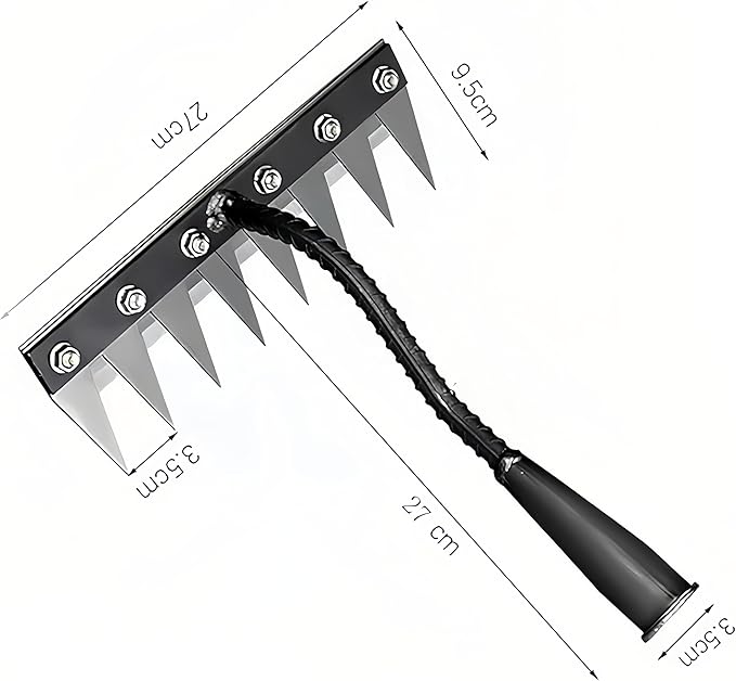 Gardenia Iron Weeding Rake, Iron Rake 2.0 for Gardening and Weeding, Detachable Double-Edged Blade Design Carbon Steel Heavy-Duty Weed Rakes,Hand Weed Puller Tools for Lawn Yard Garden Farm(8 teeths)