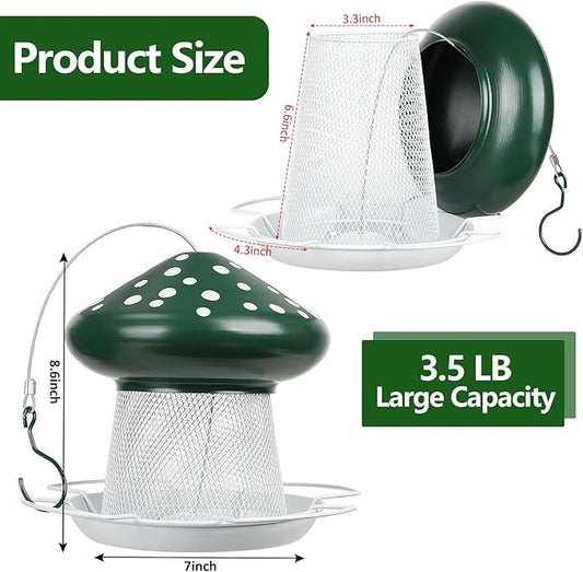 Bird Feeder, Heavy Duty Metal Bird Feeders for Outdoor Hanging, Cute Mushroom Shape Wild Birdfeeder for Outside Garden Yard (Green)