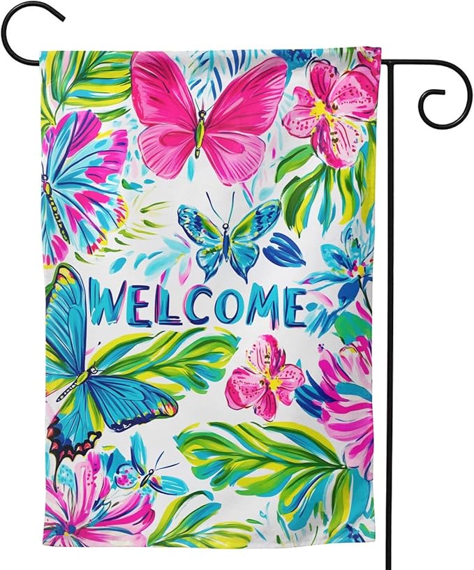 Butterfly Garden Flag Vertical Double Sided Outdoor Yard Flags 12.5x18 Inch Burlap Banners for House Lawn