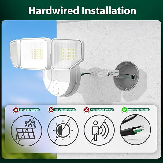 65W LED Flood Light Outdoor, 6500 Lumen Super Bright Security Lights, 3 Adjustable Heads, IP65 Waterproof, 6500K Daylight Wall Mount Outdoor Flood Light for Yard, Garage