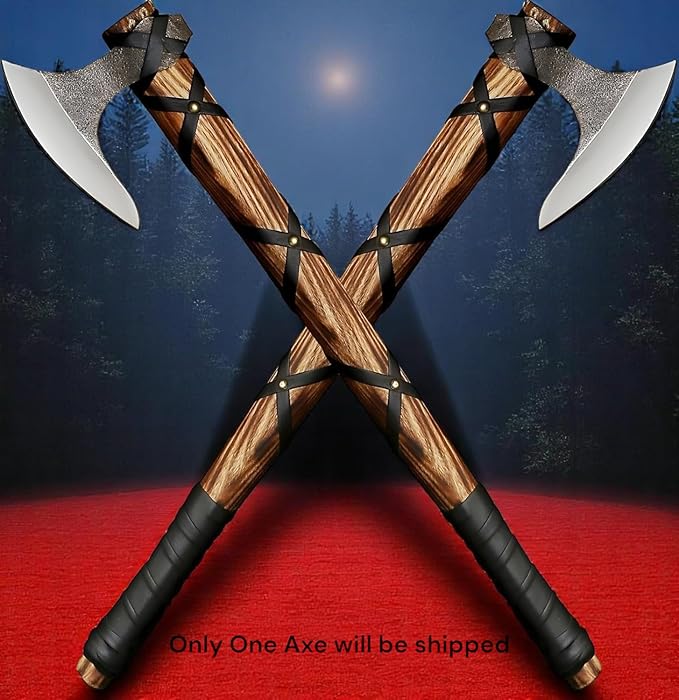 AX-7000 Custom Gift Forged Carbon Steel Viking Axe with Rose Wood Shaft, Viking Bearded Camping Axe (AX-7000) (AX-5936)