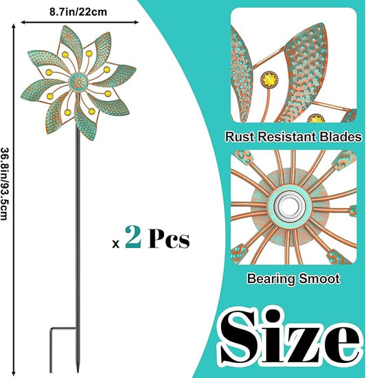 Wind Sculpture for Outside Standing Vintage Wind Spinner Yard Art Decorations Metal Windmill for Outdoor Patio Lawn Garden Decor (2pcs-Green)