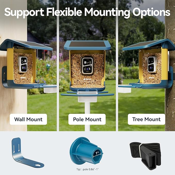 Bird Feeder with Camera, Support 2.4GHz/5GHz, 2K Live Steam for Outdoor, 1.8L Large Capacity, AI Identify Auto Capture Videos, Camera Bird Feeders for Outside, Ideal Gift for BirdLovers