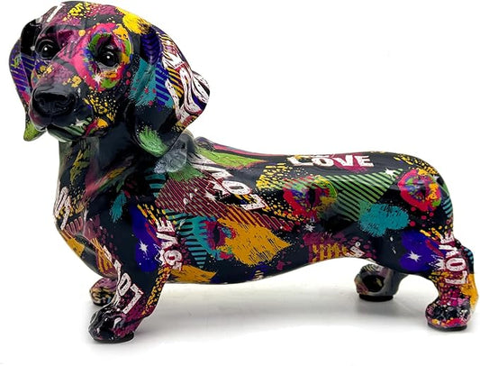 FUNSXBUG Colorful Dachshund Dog Statue Art Figurines Sculpture Collectibles Home Office Desktop Decor Outdoor Garden Display Decoration (Dachshund Dog 4)